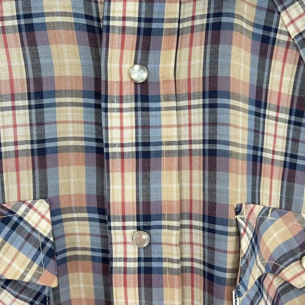 Vintage Levi's Plaid Pearl Snap Button‎ Up Long Sleeve Western Shirt Men Medium